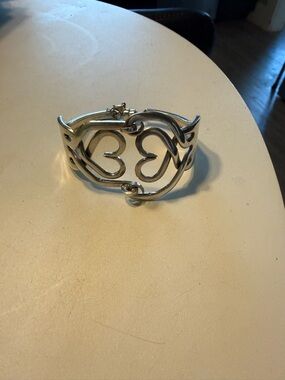 Silver Heart Cuff Bracelet - Openwork Swirl Design